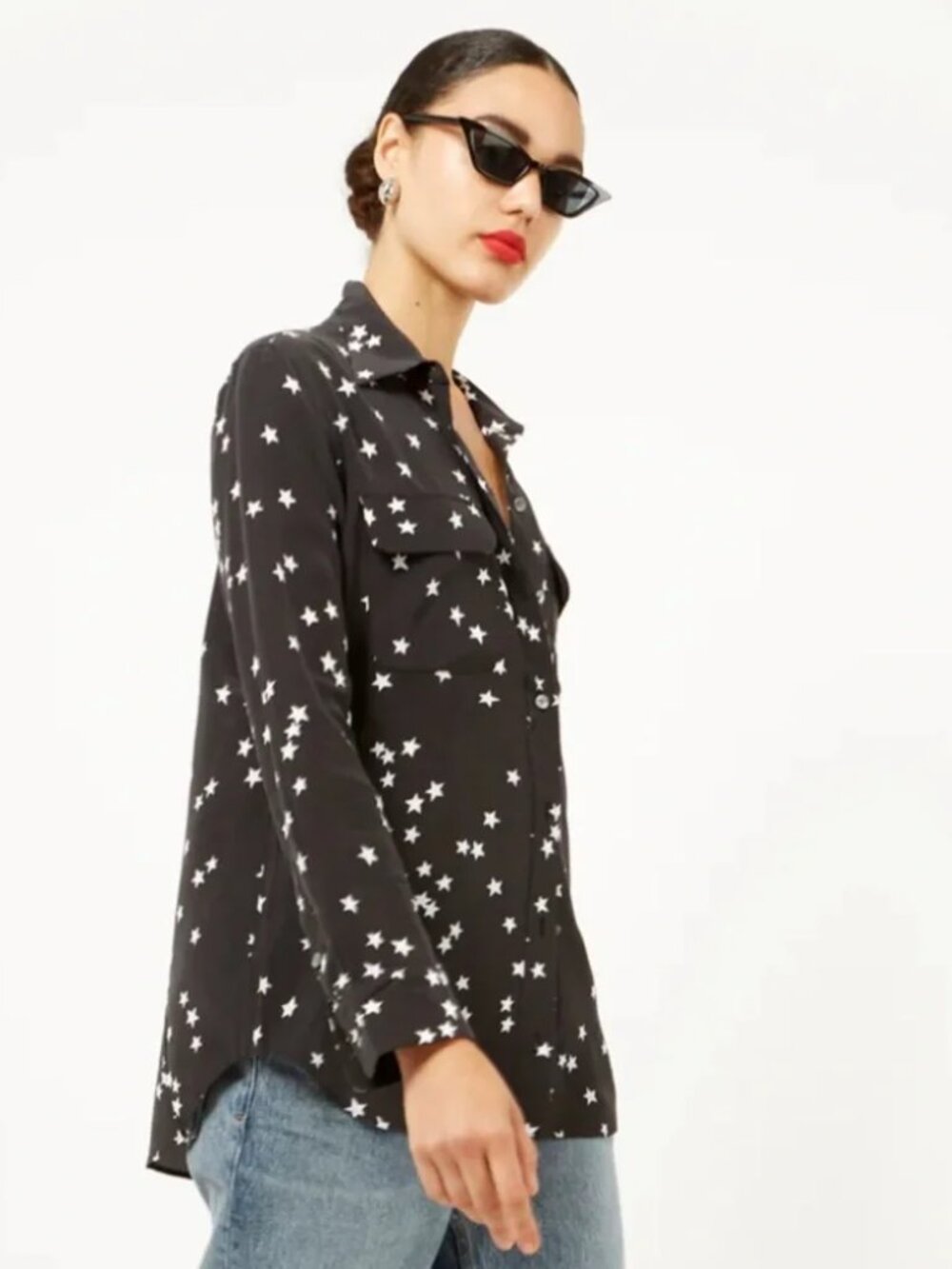 Equipment Slim Signature Star Print Silk Blouse